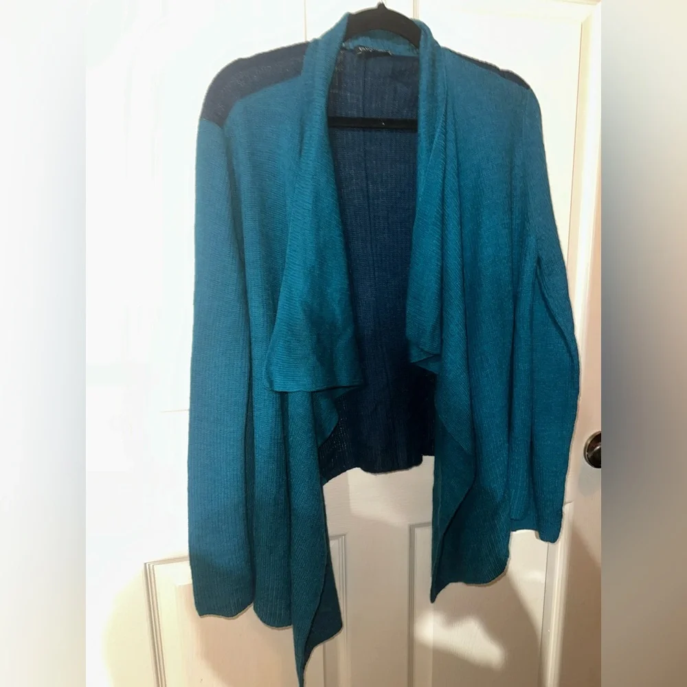 Eileen Fisher Blue Teal Royal Alpaca Women's Open Cardigan